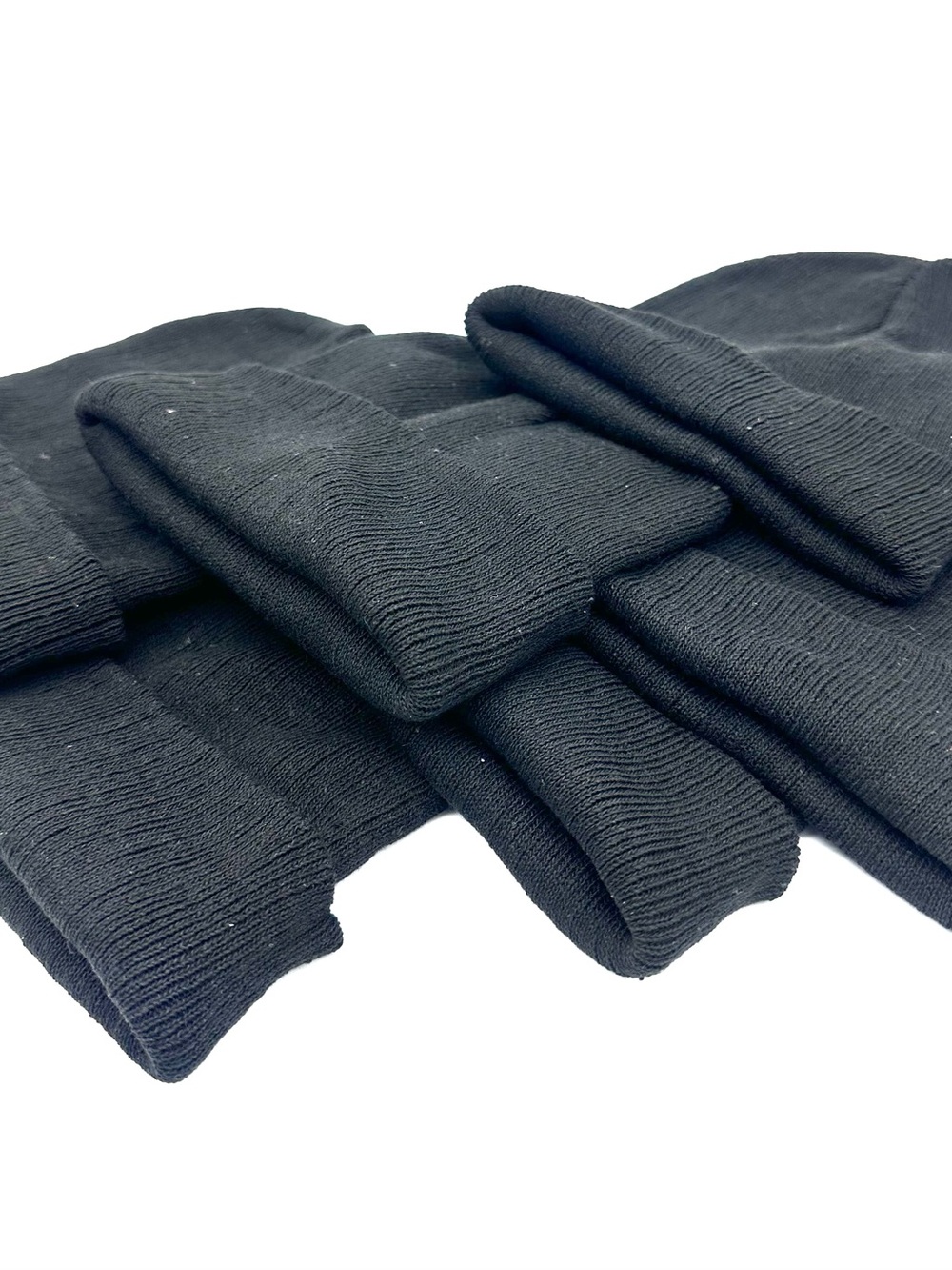 Lot Of 6 Black Ribbed Plain Beanie Blank Winter Knit Hats Skull Caps
